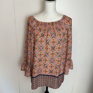 Tacera BOHO Off Shoulder Bell Sleeve Relaxed Fit Blouse Sz M Casual Coastal EUC